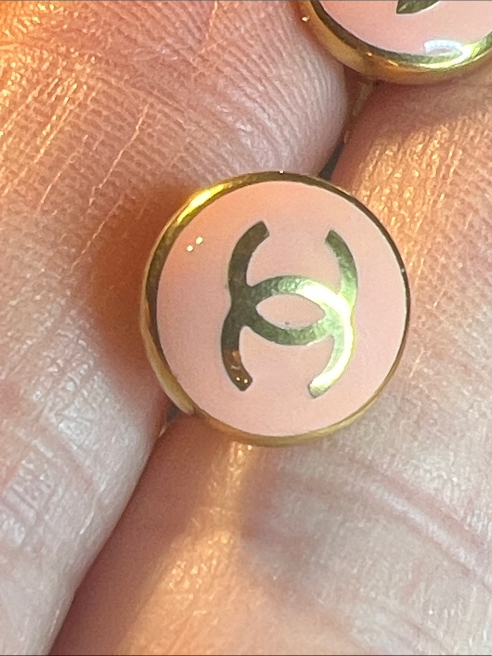 Pink Enamel C Logo Round Stud Earrings with Gold Trim - Picture 4 of 7
